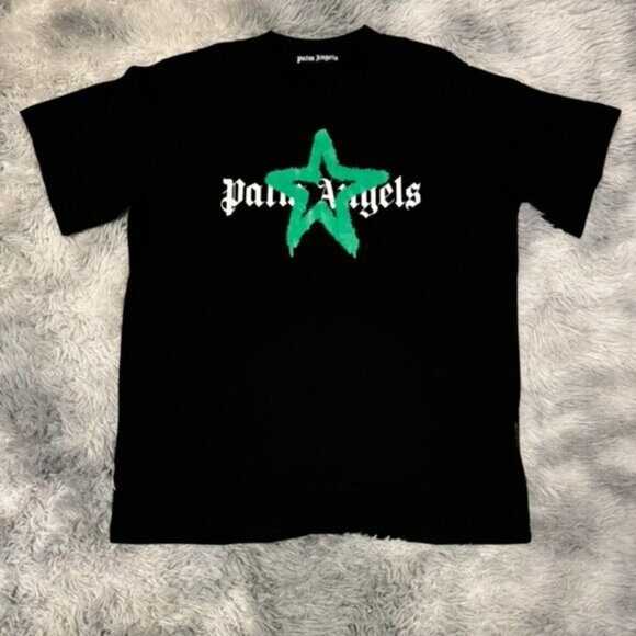 Palm Angels Black Graffiti Green Logo T-Shirt